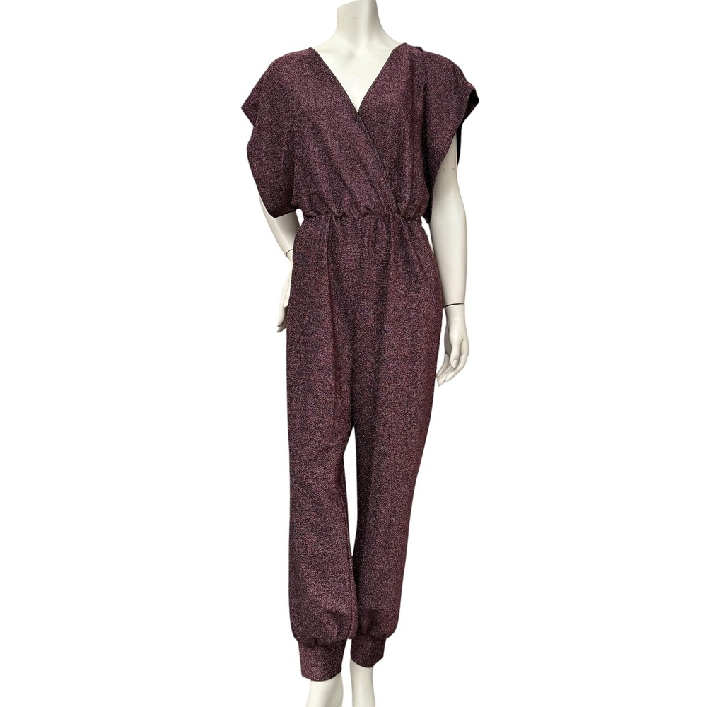 Mango MNG Metallic Jumpsuit Burgundy‎ Gold Sparkly Disco Glam Party M